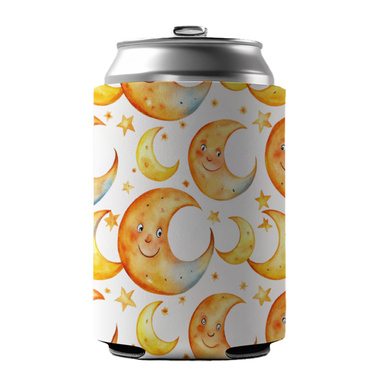 Smiling Crescent Moons Watercolor Can Cooler Beer Soda Drink Insulated Holder Sleeve Hugger