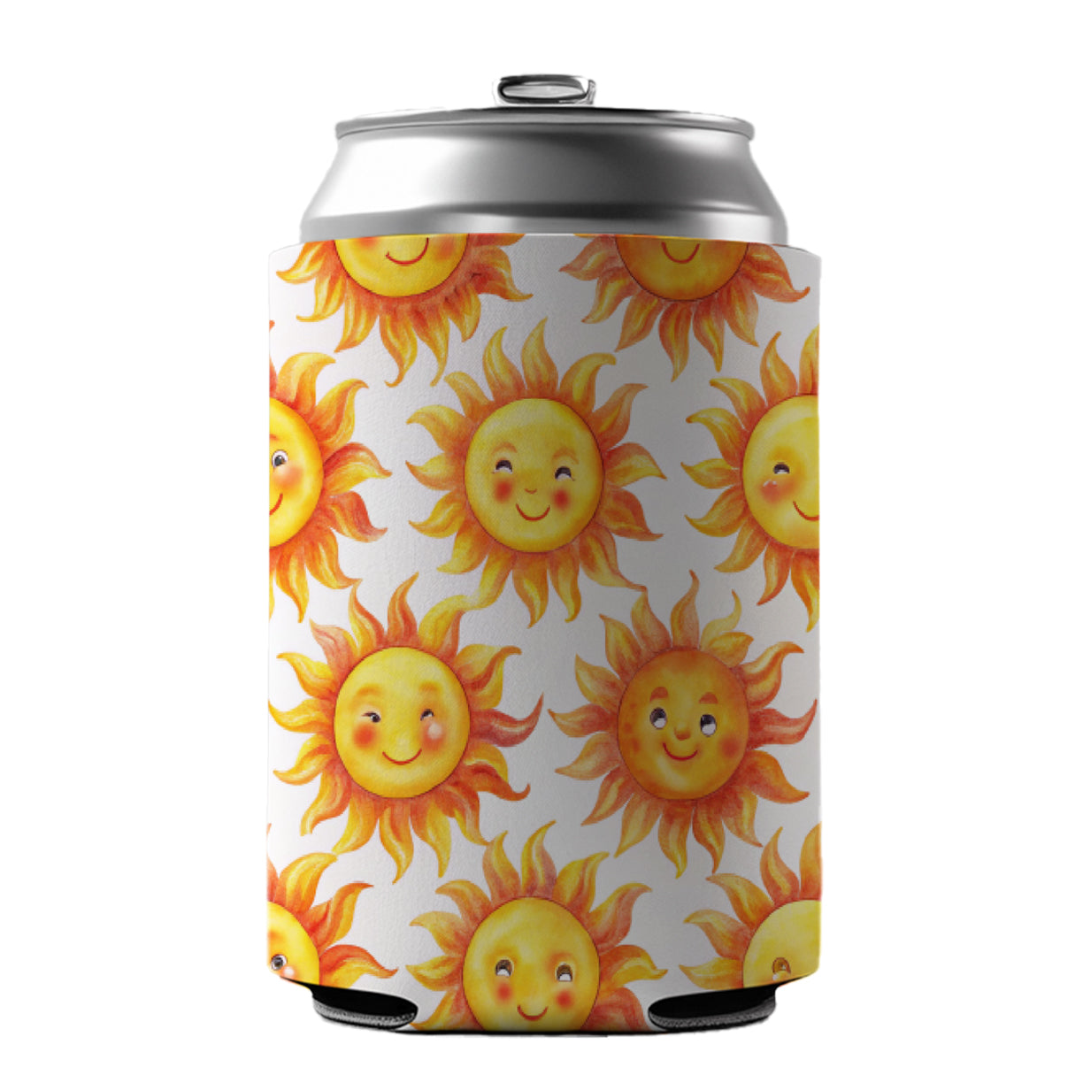 Smiling Suns Watercolor Can Cooler Beer Soda Drink Insulated Holder Sleeve Hugger