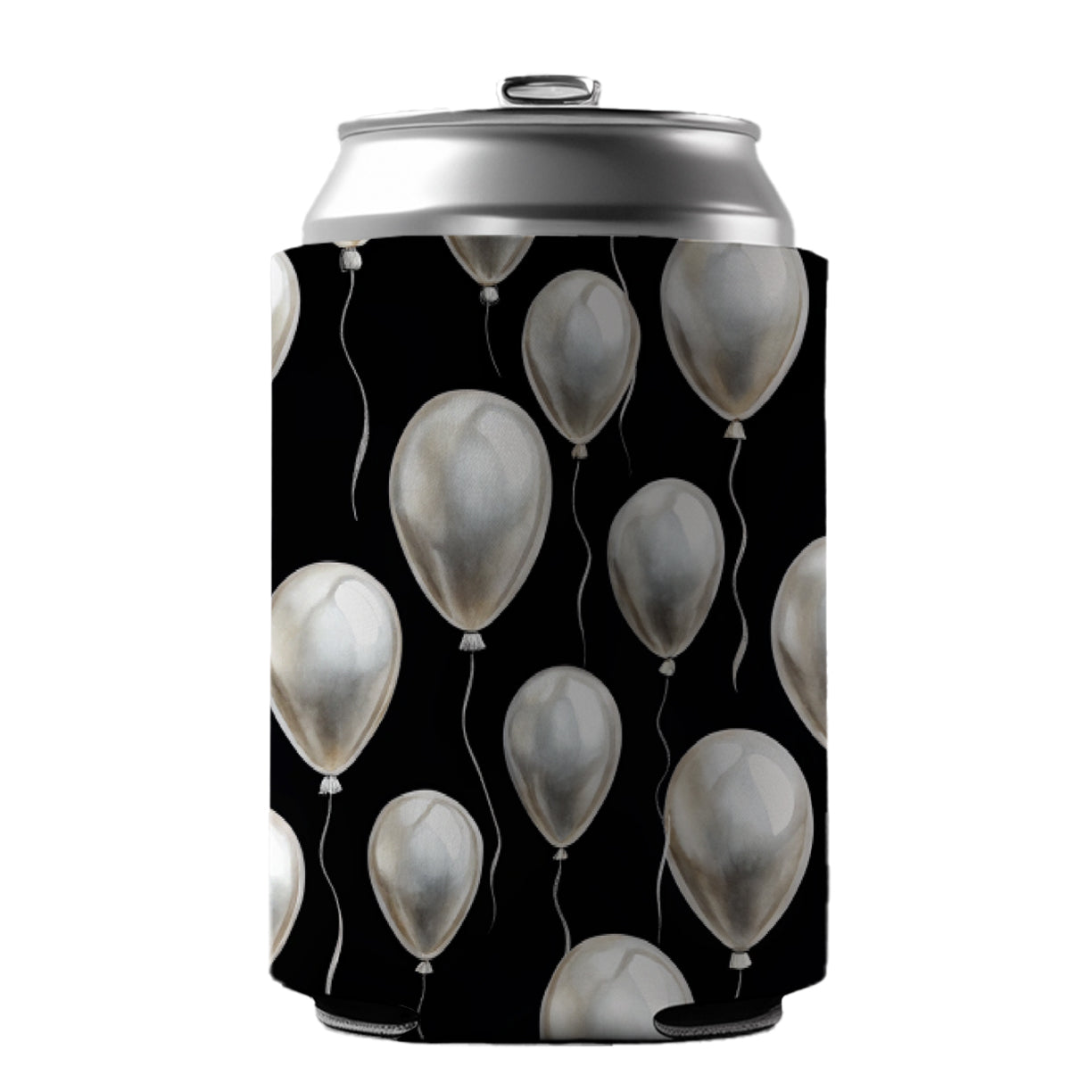 White Balloons Black Background Birthday Can Cooler Beer Soda Drink Insulated Holder Sleeve Hugger