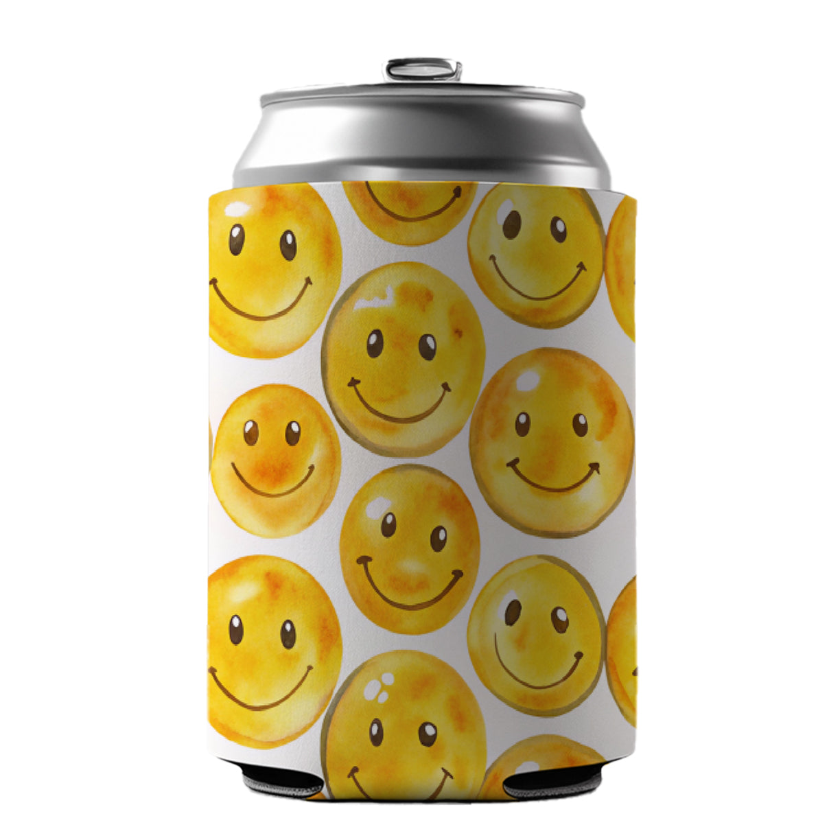 Yellow Smile Faces Watercolor Can Cooler Beer Soda Drink Insulated Holder Sleeve Hugger