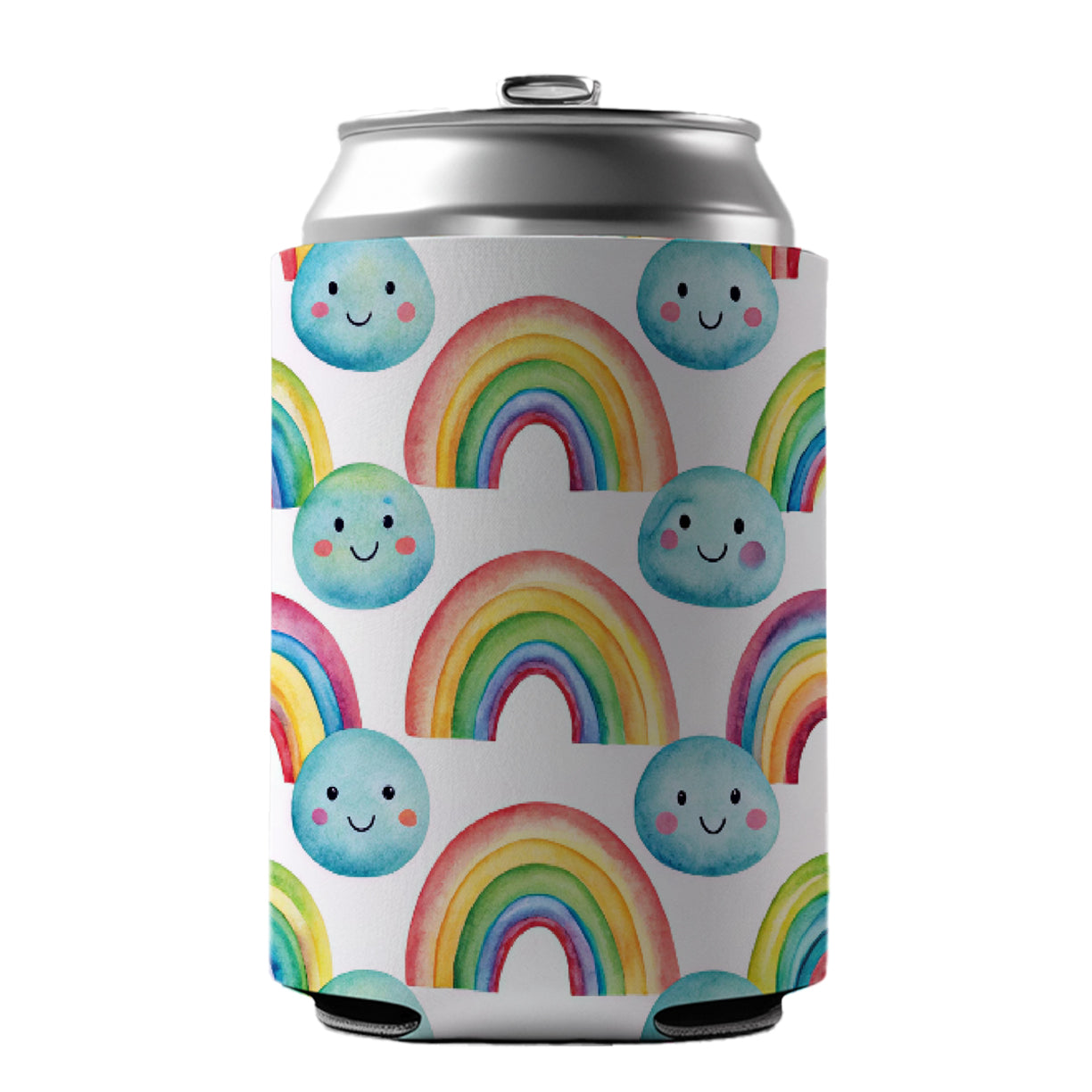 Adorable Smiling Rainbows Clouds Can Cooler Beer Soda Drink Insulated Holder Sleeve Hugger
