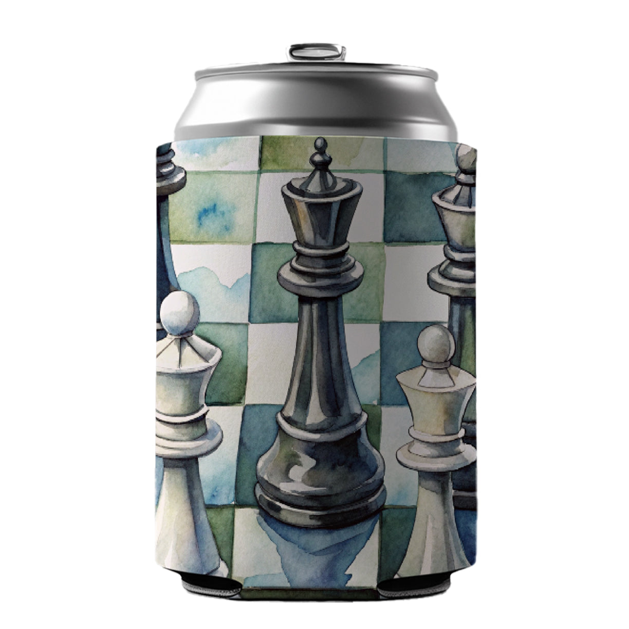 Black White Chess Pieces Watercolor Can Cooler Beer Soda Drink Insulated Holder Sleeve Hugger