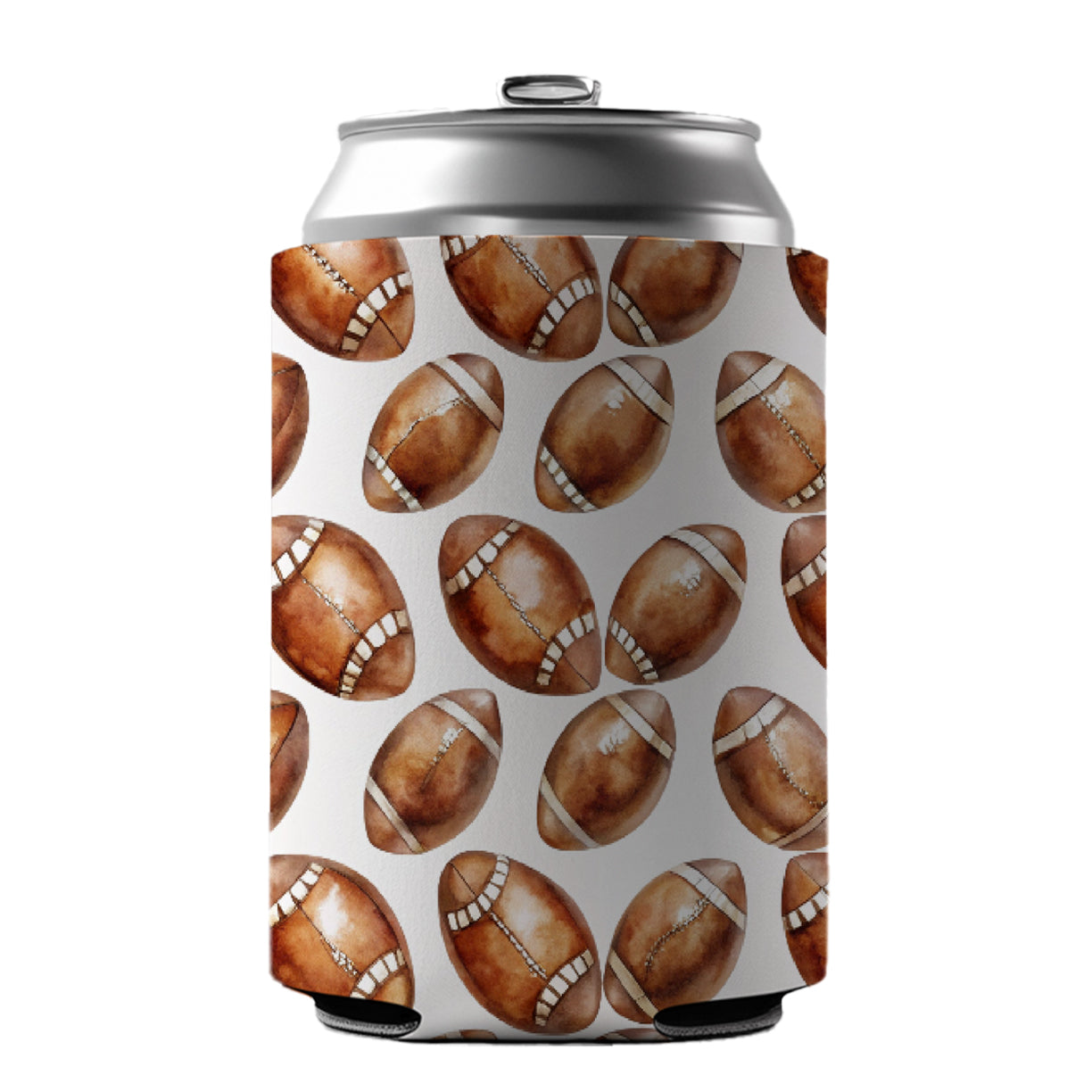 Bunch Of Brown Footballs Can Cooler Beer Soda Drink Insulated Holder Sleeve Hugger