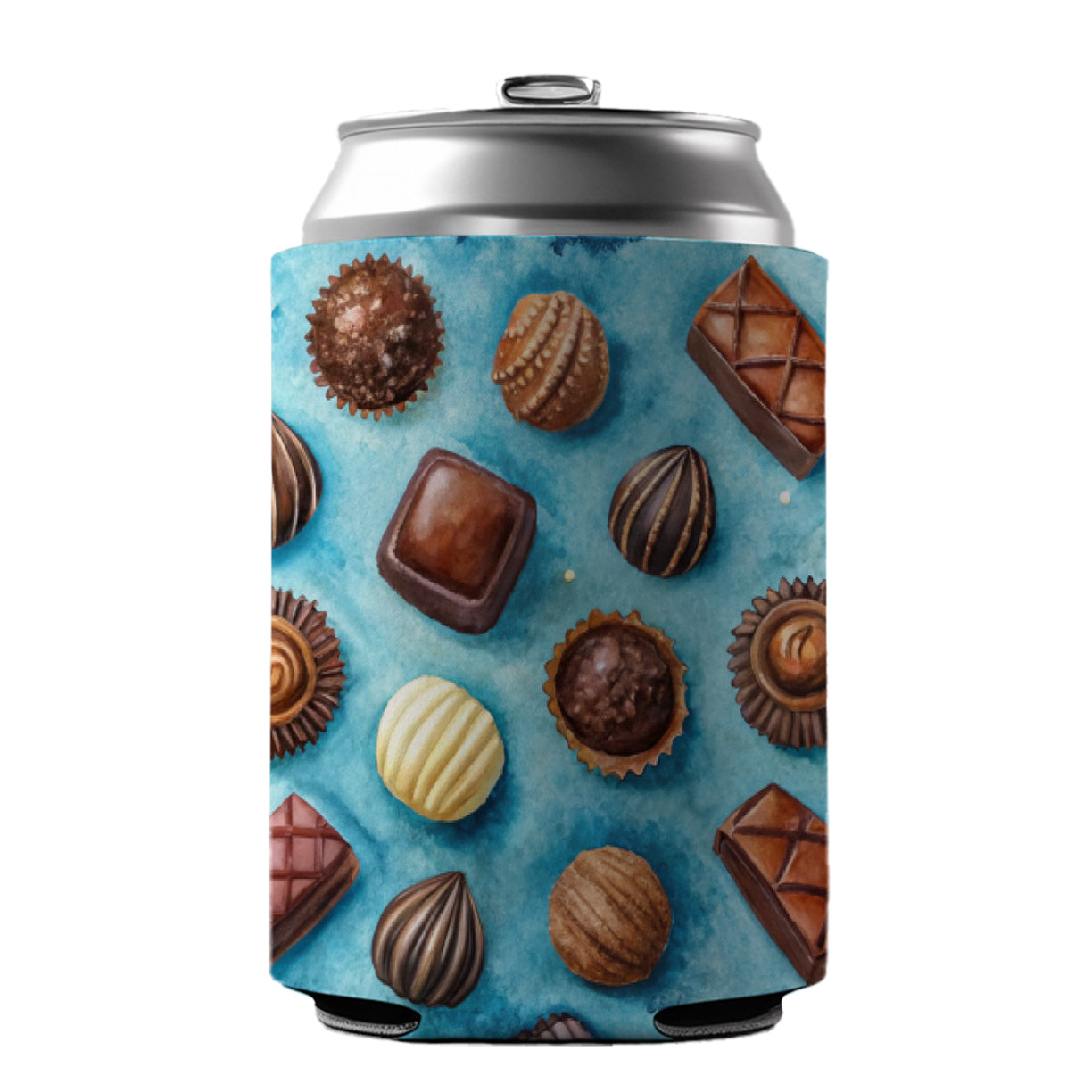 Chocolates Candy Blue Background Watercolor Can Cooler Beer Soda Drink Insulated Holder Sleeve Hugger