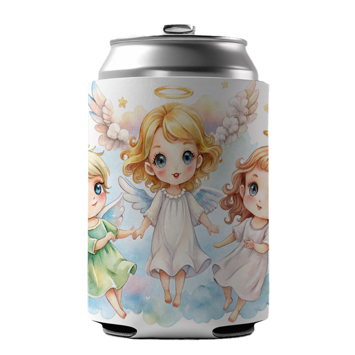 Cute Angels Watercolor Can Cooler Beer Soda Drink Insulated Holder Sleeve Hugger