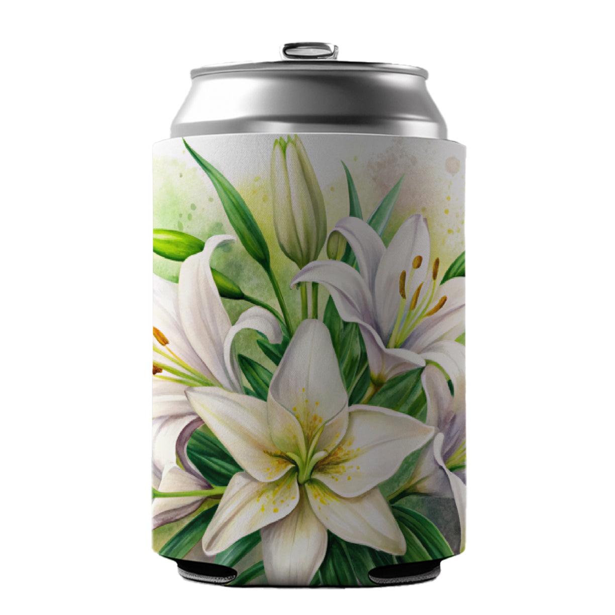 Easter Lily Flowers Watercolor Can Cooler Beer Soda Drink Insulated Holder Sleeve Hugger