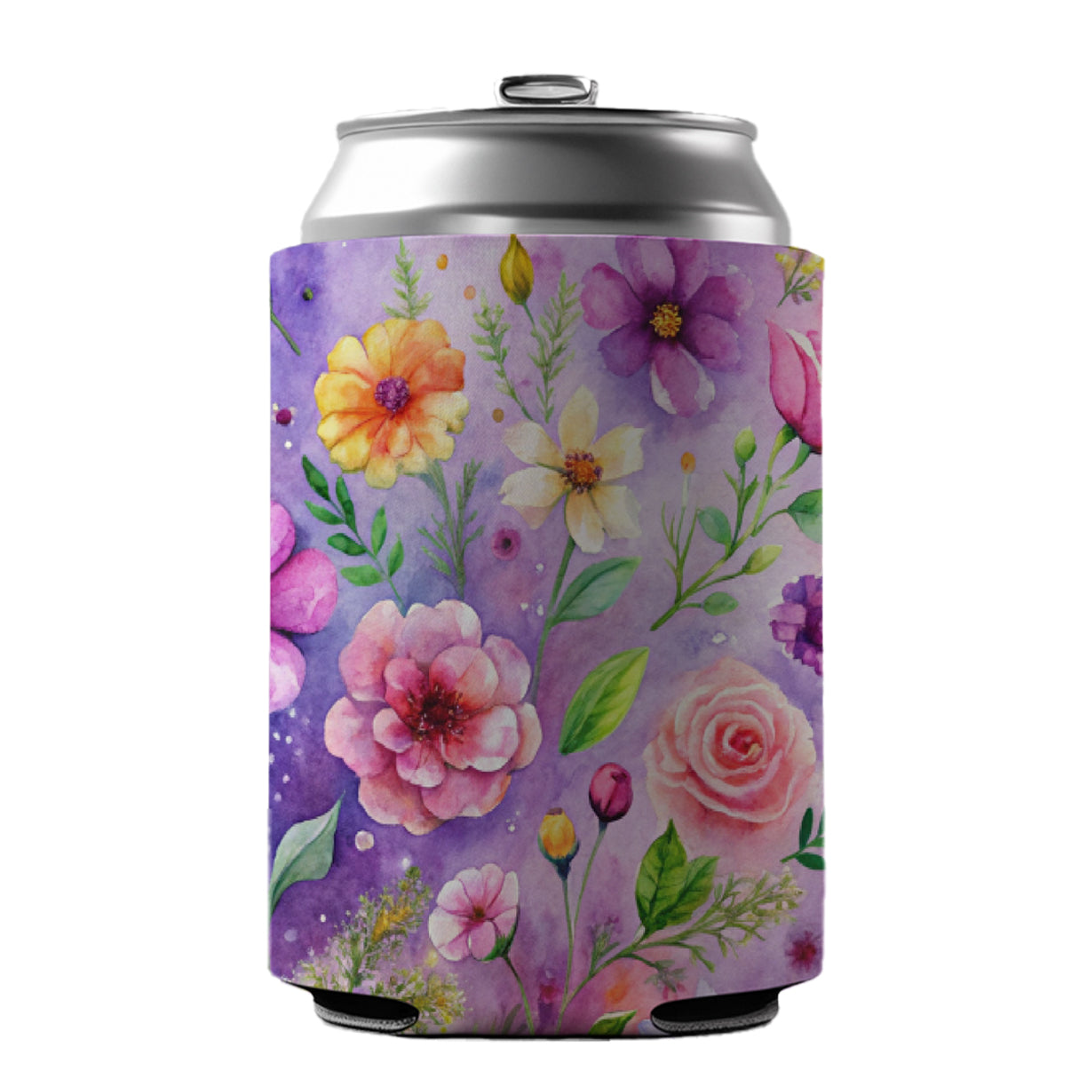 Flowers Purple Background Watercolor Can Cooler Beer Soda Drink Insulated Holder Sleeve Hugger