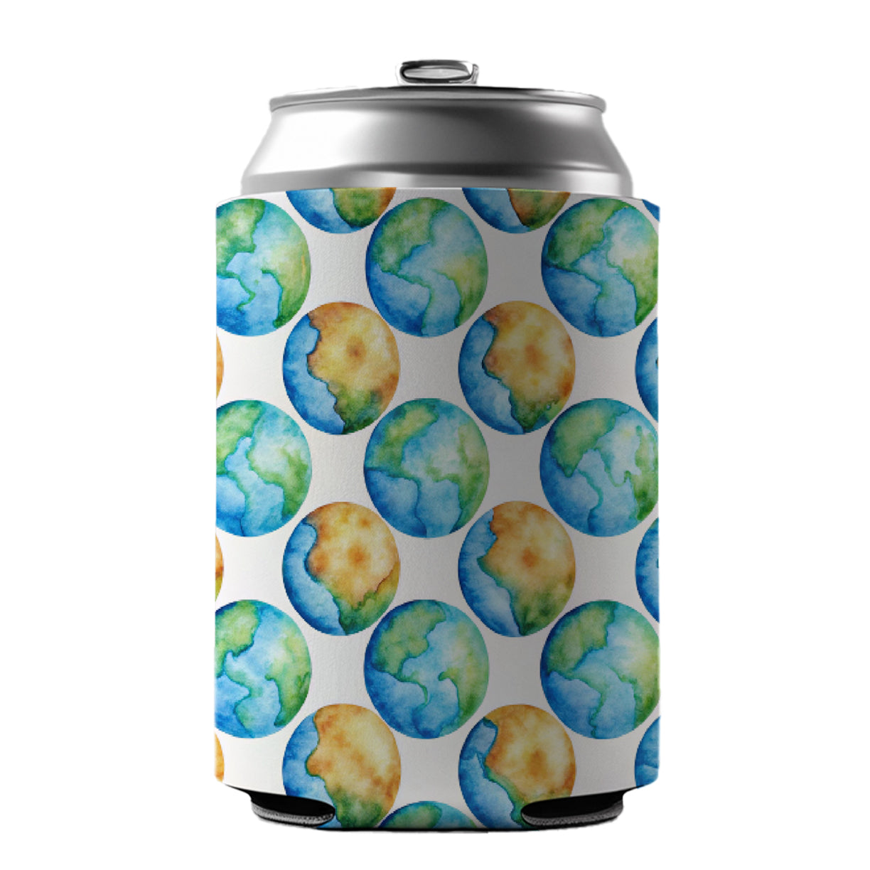 Globes Earth Pattern Watercolor Can Cooler Beer Soda Drink Insulated Holder Sleeve Hugger