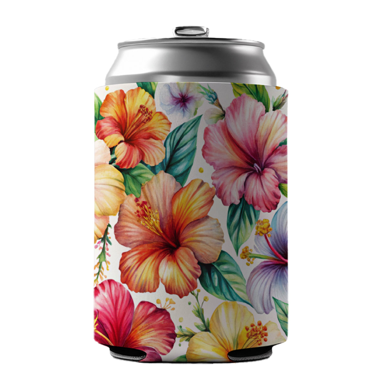 Hibiscus Tropical Flowers Watercolor Can Cooler Beer Soda Drink Insulated Holder Sleeve Hugger