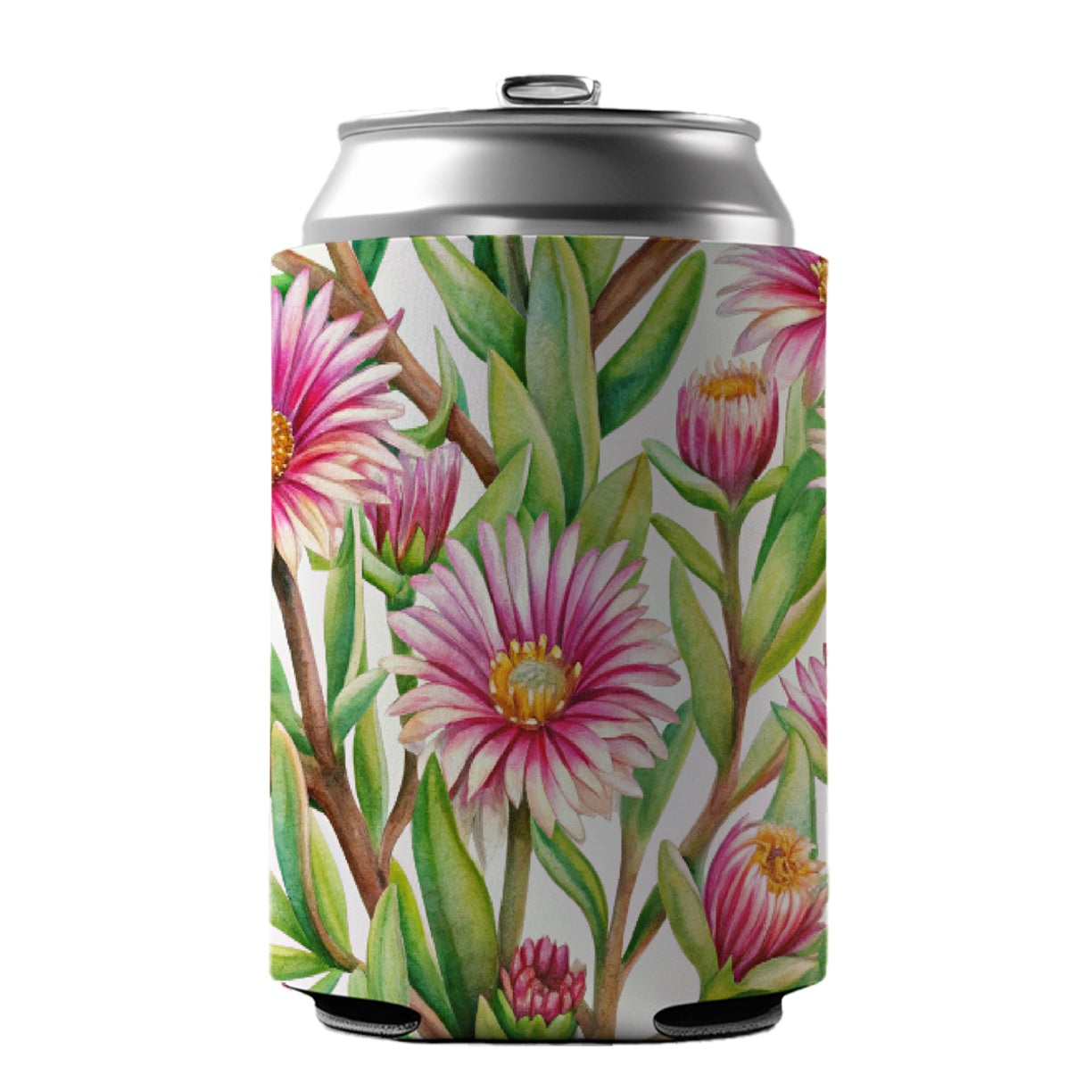 Ice Plant Flowers Watercolor Can Cooler Beer Soda Drink Insulated Holder Sleeve Hugger