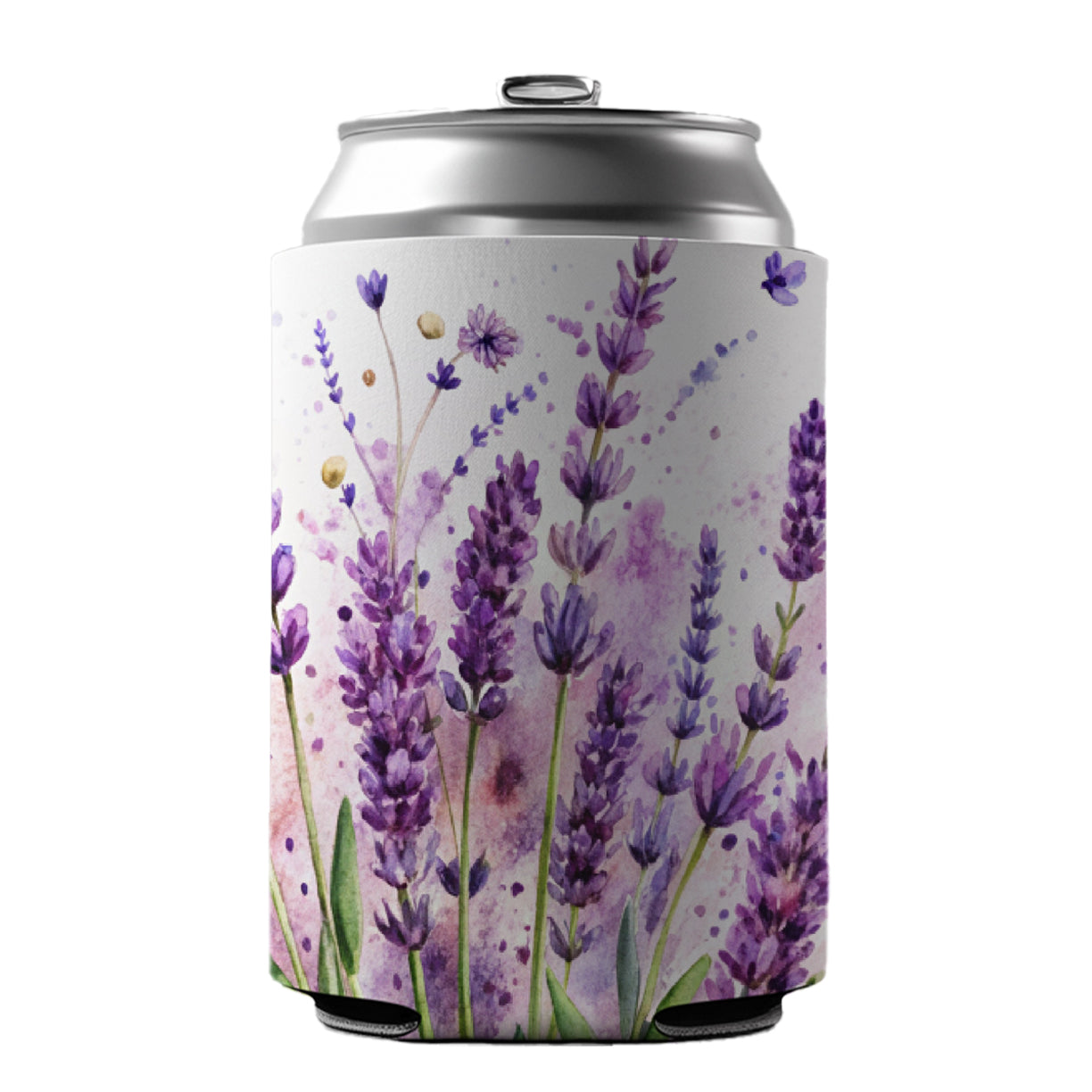 Lavender Flowers Watercolor Can Cooler Beer Soda Drink Insulated Holder Sleeve Hugger
