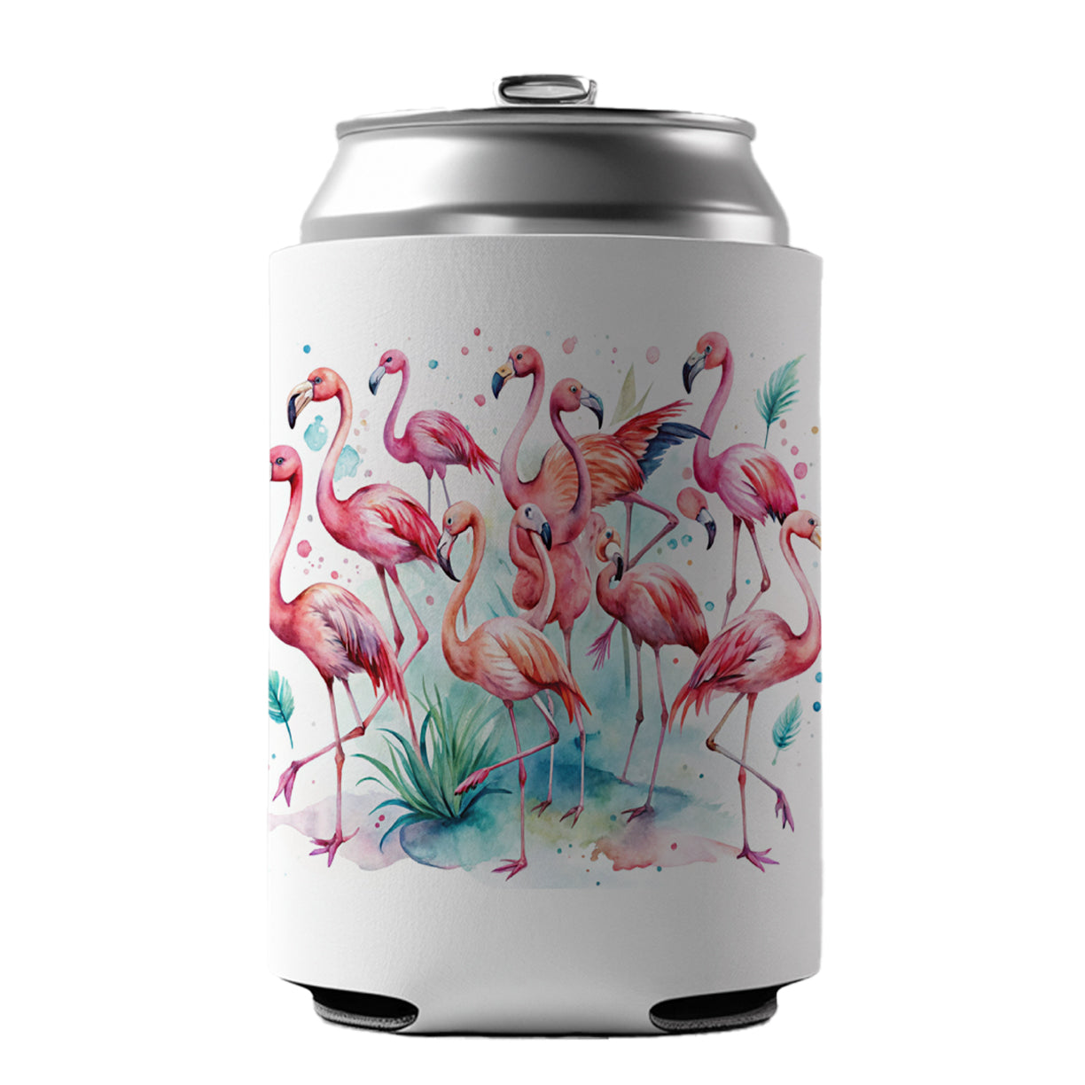 Lots Of Flamingos Watercolor Can Cooler Beer Soda Drink Insulated Holder Sleeve Hugger