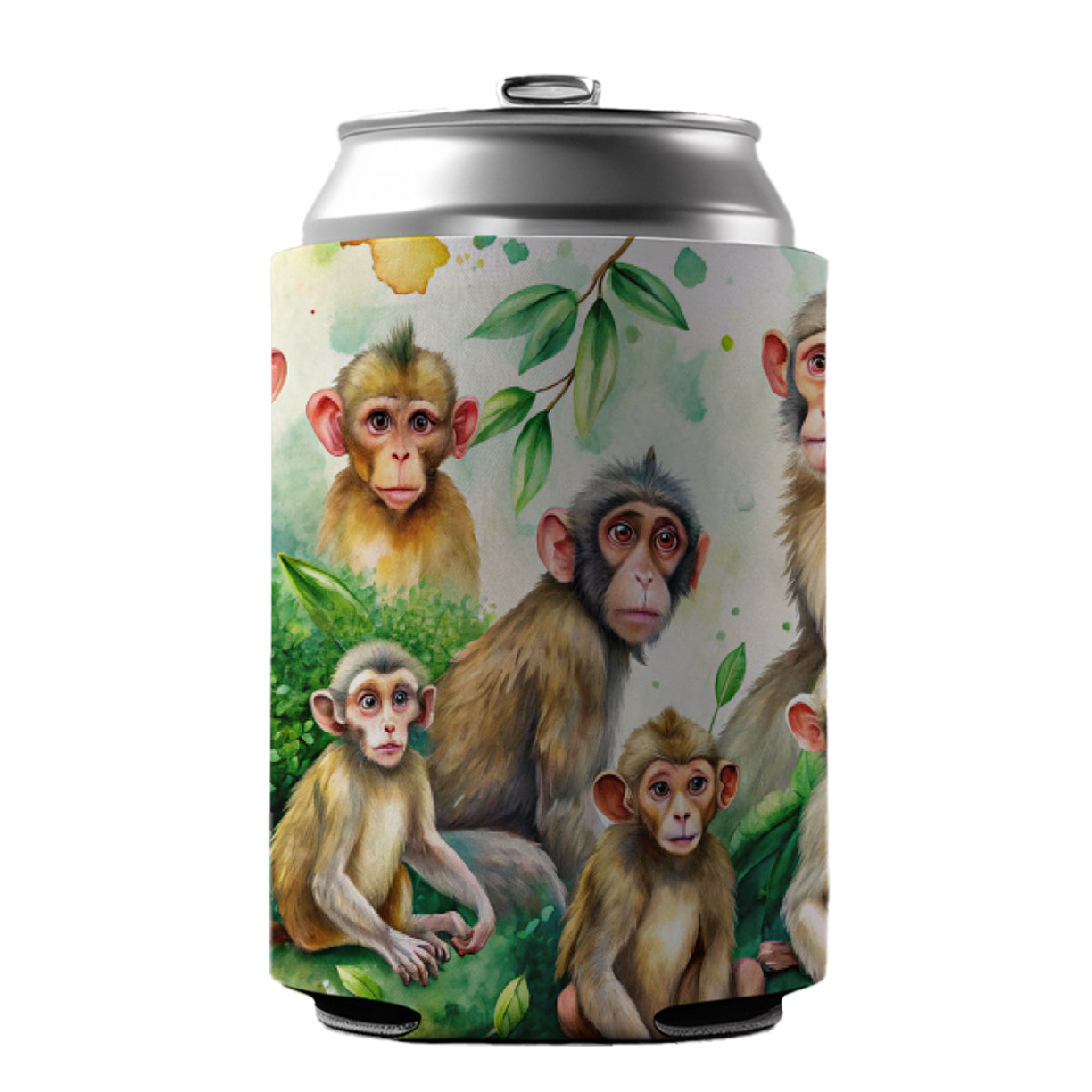 Lots Of Monkeys Watercolor Can Cooler Beer Soda Drink Insulated Holder Sleeve Hugger