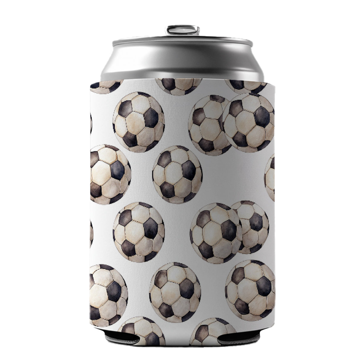 Lots Of Soccer Balls Footballs Can Cooler Beer Soda Drink Insulated Holder Sleeve Hugger