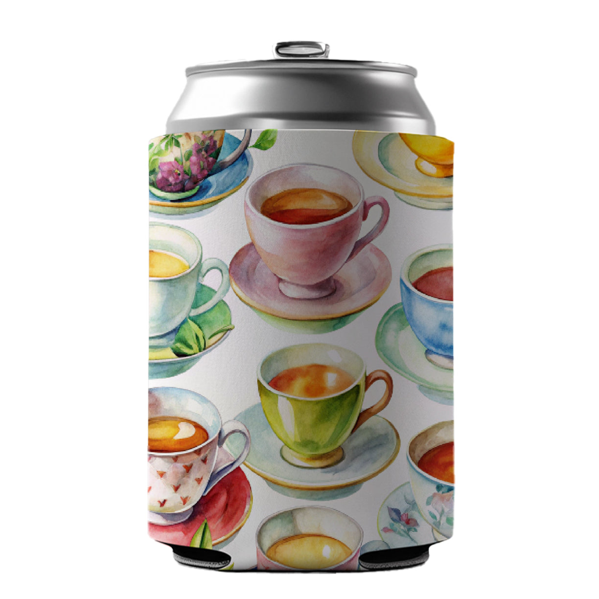 Lots Of Tea Cups Can Cooler Beer Soda Drink Insulated Holder Sleeve Hugger
