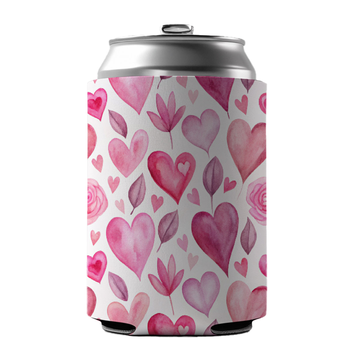 Love Pink Hearts Valentine's Day Can Cooler Beer Soda Drink Insulated Holder Sleeve Hugger