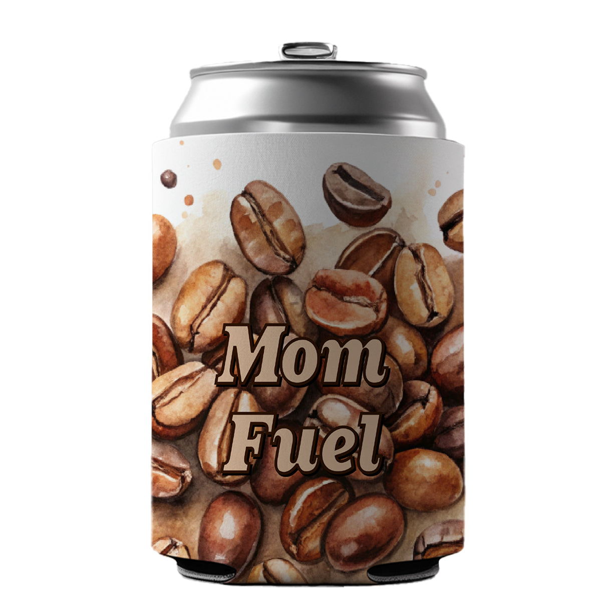 Mom Fuel Coffee Beans Watercolor Can Cooler Beer Soda Drink Insulated Holder Sleeve Hugger