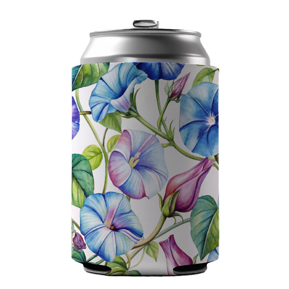 Morning Glories Flowers Watercolor Can Cooler Beer Soda Drink Insulated Holder Sleeve Hugger