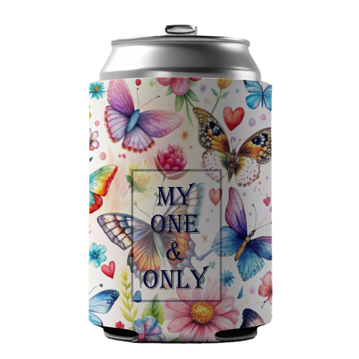 My One And Only Love Romance Anniversary Wedding Butterflies Hearts Flowers Can Cooler Beer Soda Drink Insulated Holder Sleeve Hugger