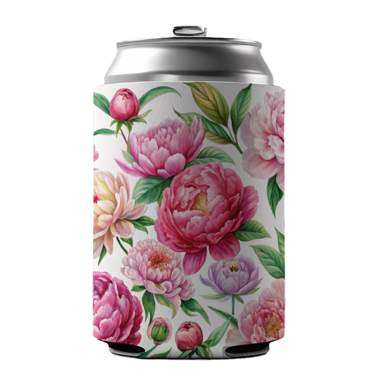 Peonies Pink Flowers Watercolor Can Cooler Beer Soda Drink Insulated Holder Sleeve Hugger