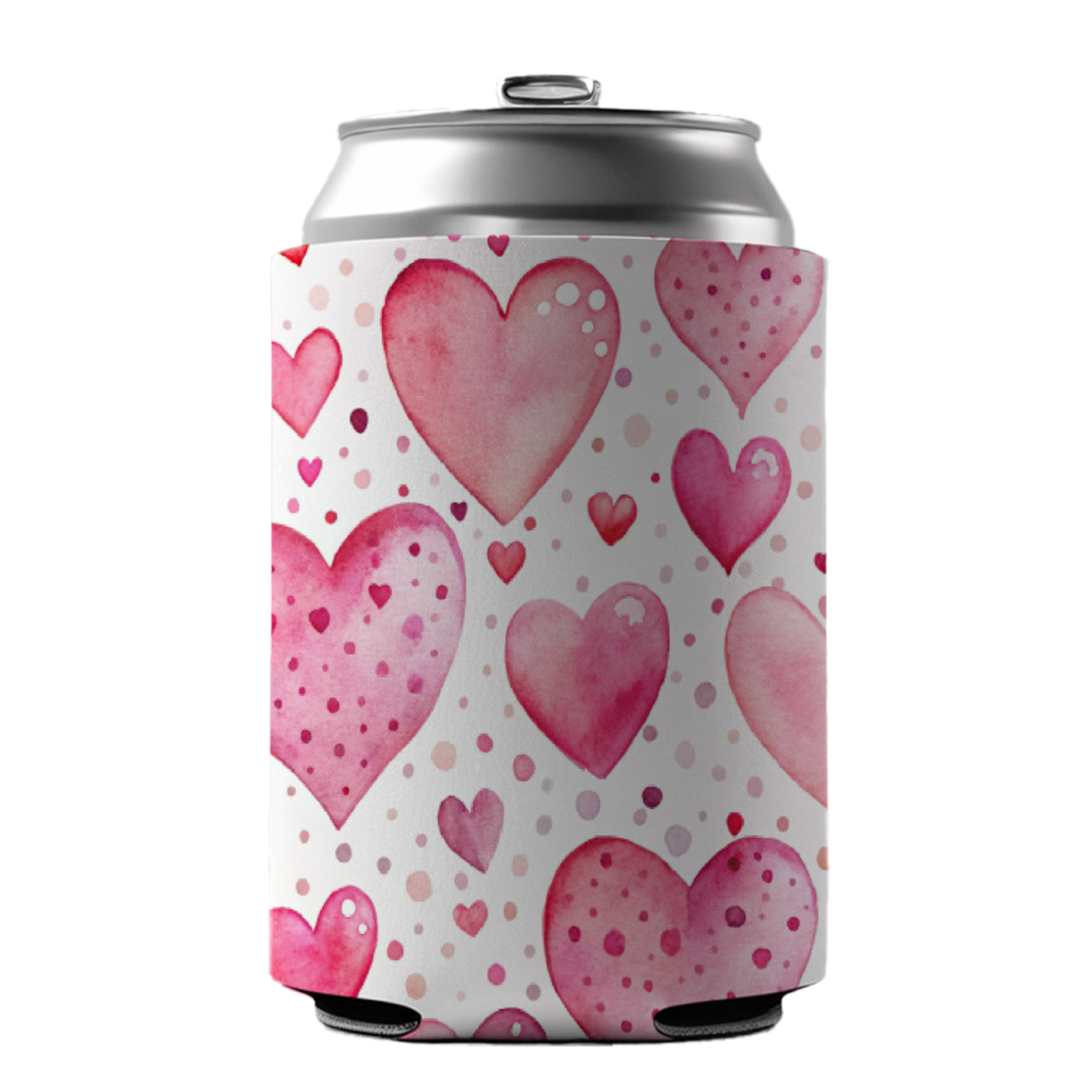 Pink Hearts Polka Dots Valentine's Love Anniversary Can Cooler Beer Soda Drink Insulated Holder Sleeve Hugger