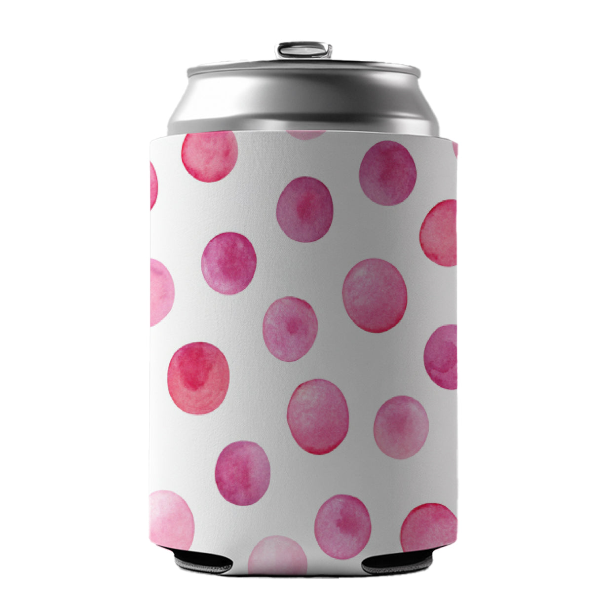 Pink Polka Dots White Background Can Cooler Beer Soda Drink Insulated Holder Sleeve Hugger