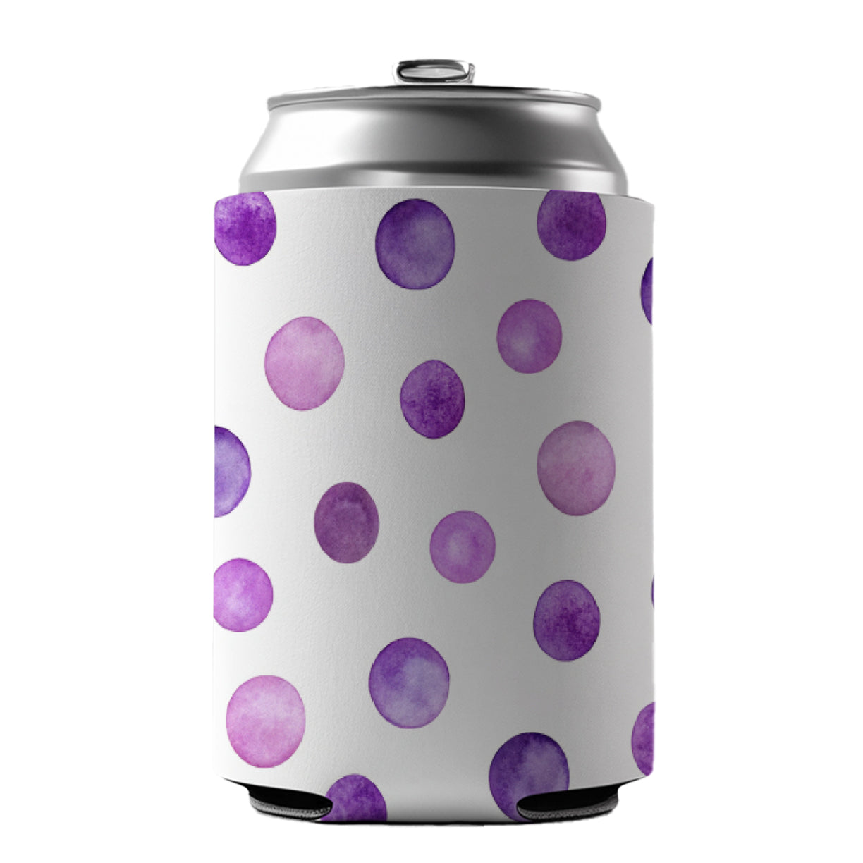 Purple Polka Dots Fun White Background Can Cooler Beer Soda Drink Insulated Holder Sleeve Hugger