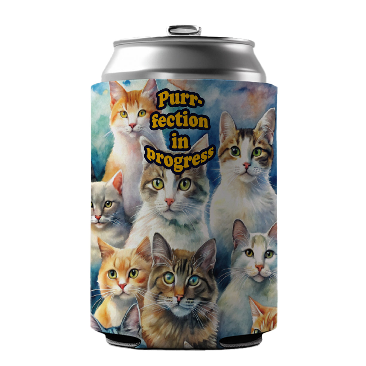 Purrfection Perfection In Progress Cats Lover Funny Can Cooler Beer Soda Drink Insulated Holder Sleeve Hugger