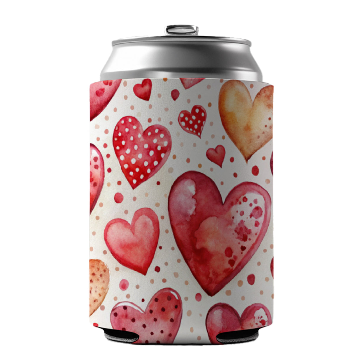 Red Hearts Polka Dots Love Valentine's Day Anniversary Can Cooler Beer Soda Drink Insulated Holder Sleeve Hugger