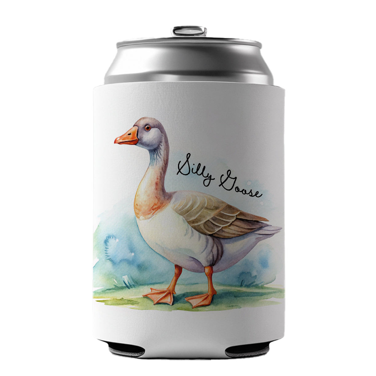 Silly Goose Funny Watercolor Can Cooler Beer Soda Drink Insulated Holder Sleeve Hugger