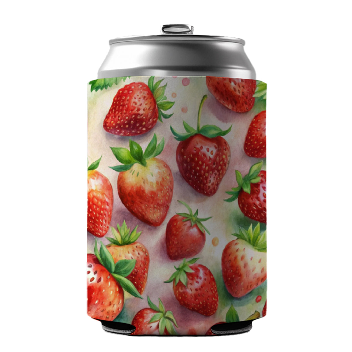 Strawberries Fruit Watercolor Can Cooler Beer Soda Drink Insulated Holder Sleeve Hugger