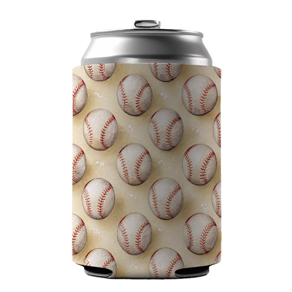 Tiny White Softballs In A Row Can Cooler Beer Soda Drink Insulated Holder Sleeve Hugger