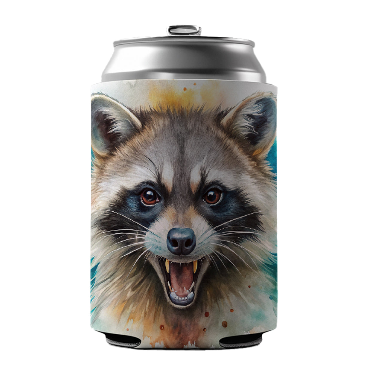 Angry Mad Raccoon Watercolor Can Cooler Beer Soda Drink Insulated Holder Sleeve Hugger