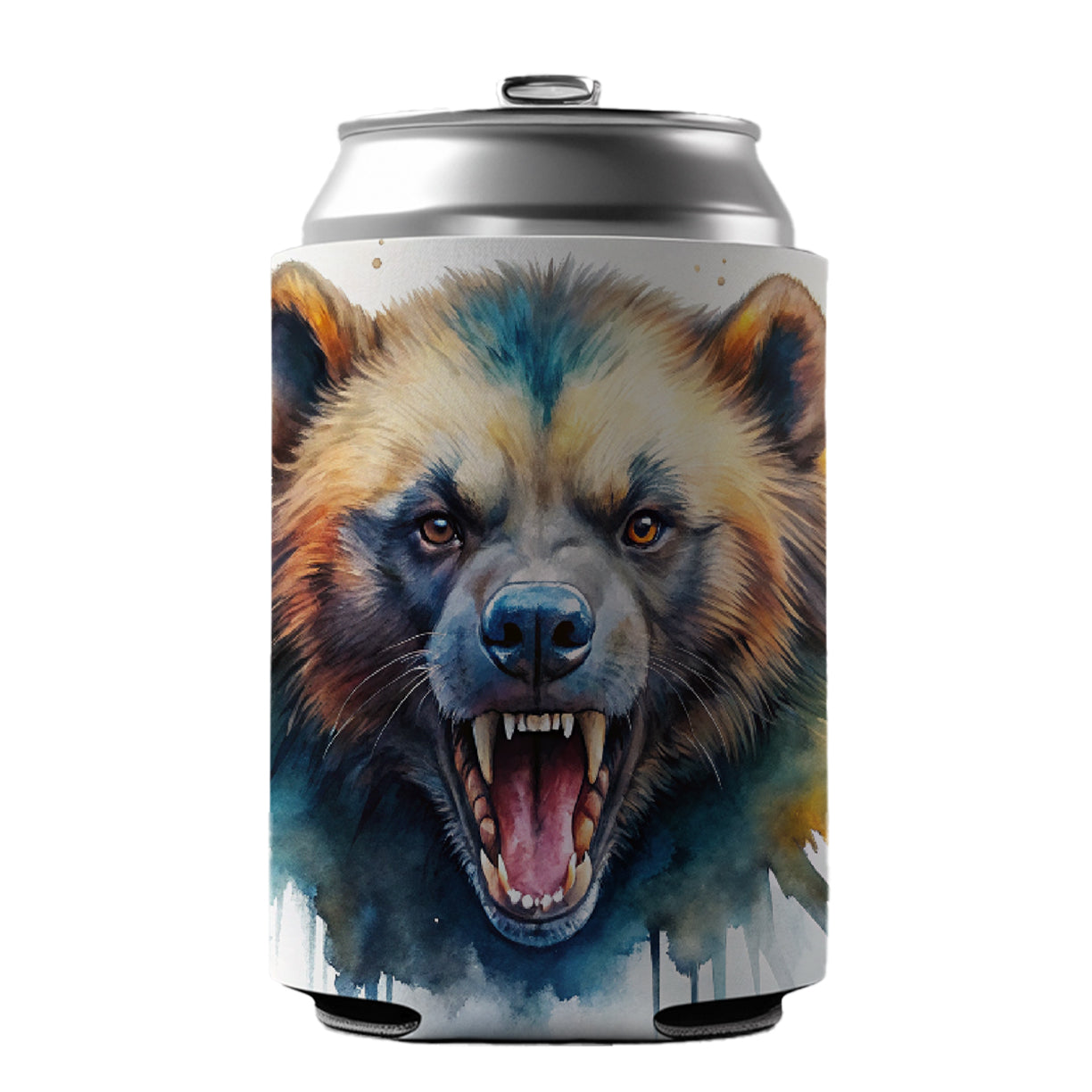 Angry Mad Wolverine Watercolor Can Cooler Beer Soda Drink Insulated Holder Sleeve Hugger