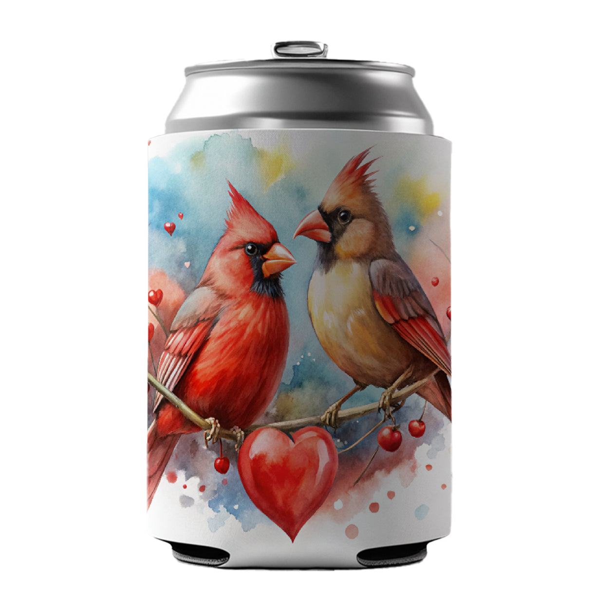 Cardinals In Love With Hearts Valentine's Day Can Cooler Beer Soda Drink Insulated Holder Sleeve Hugger