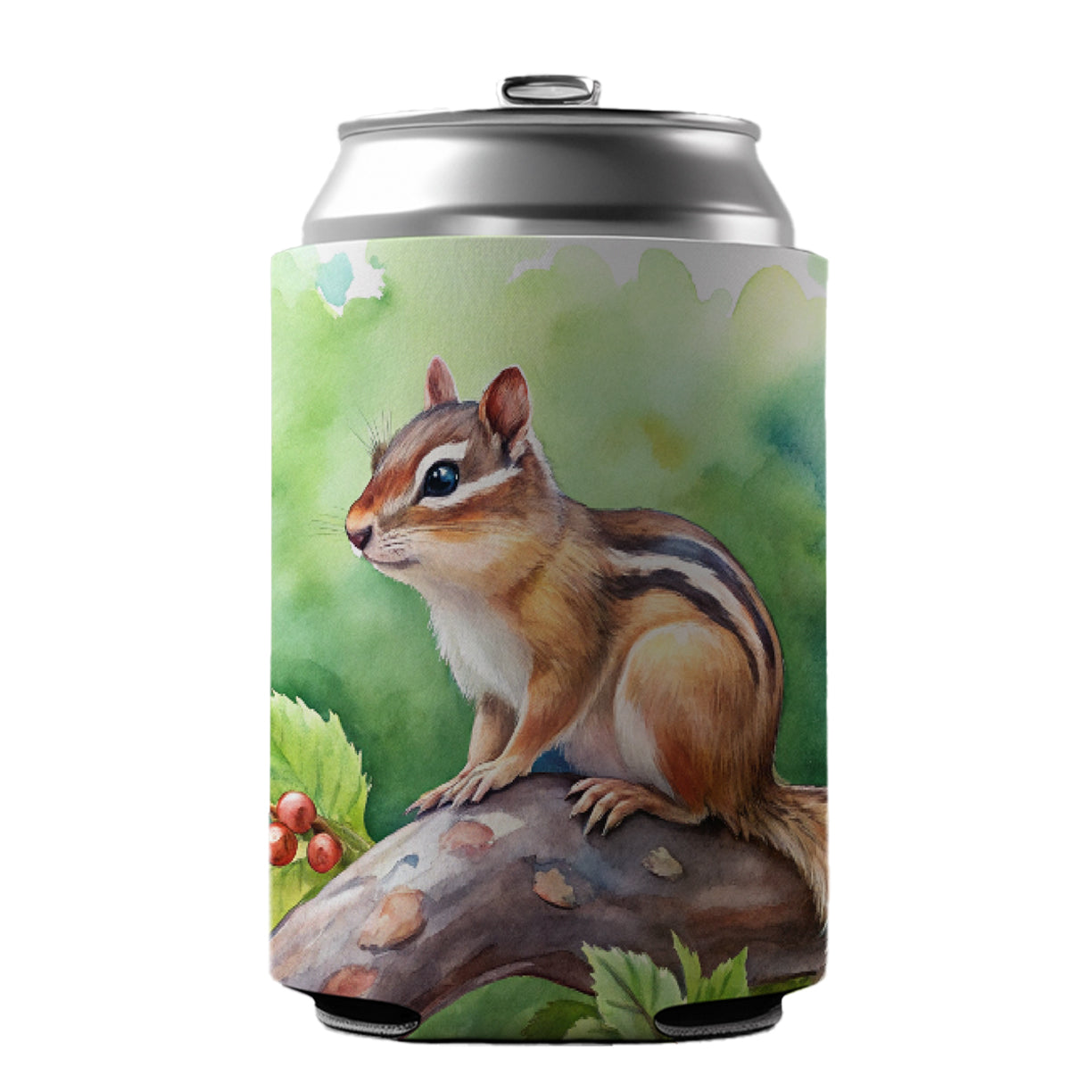 Chipmunk In Tree Watercolor Can Cooler Beer Soda Drink Insulated Holder Sleeve Hugger