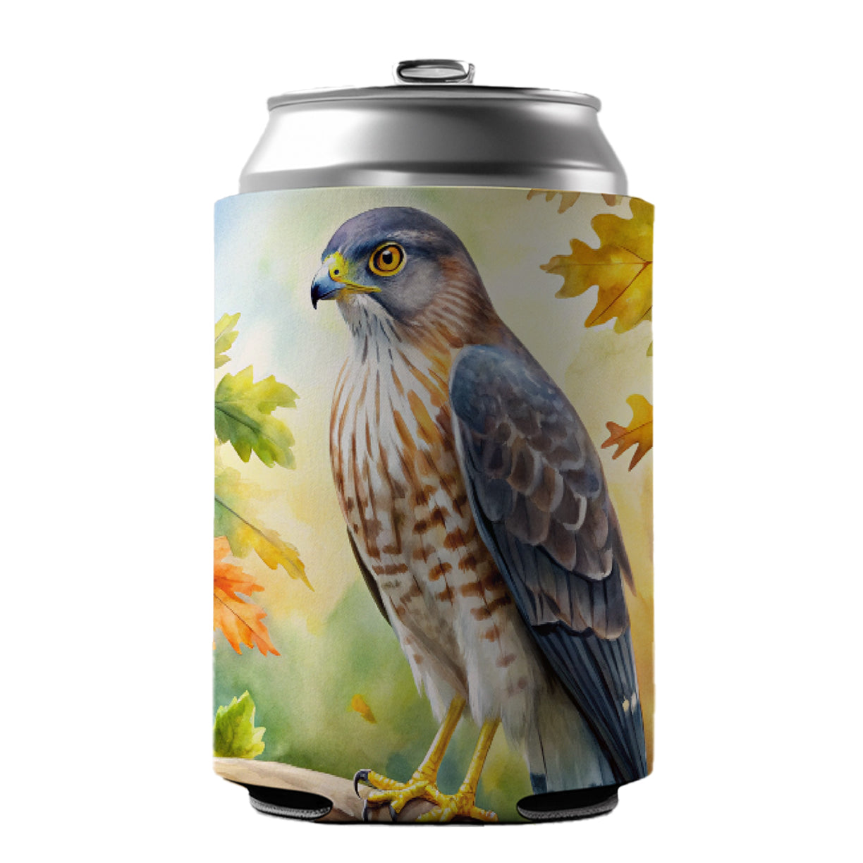 Cooper's Hawk Raptor Bird Of Prey In Tree Watercolor Can Cooler Beer Soda Drink Insulated Holder Sleeve Hugger