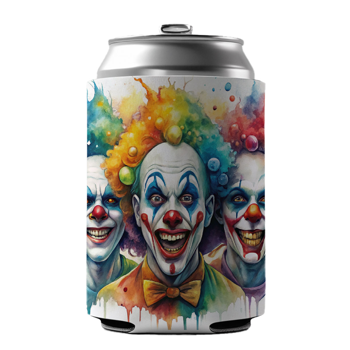 Creepy Scary Evil Killer Clowns Watercolor Can Cooler Beer Soda Drink Insulated Holder Sleeve Hugger