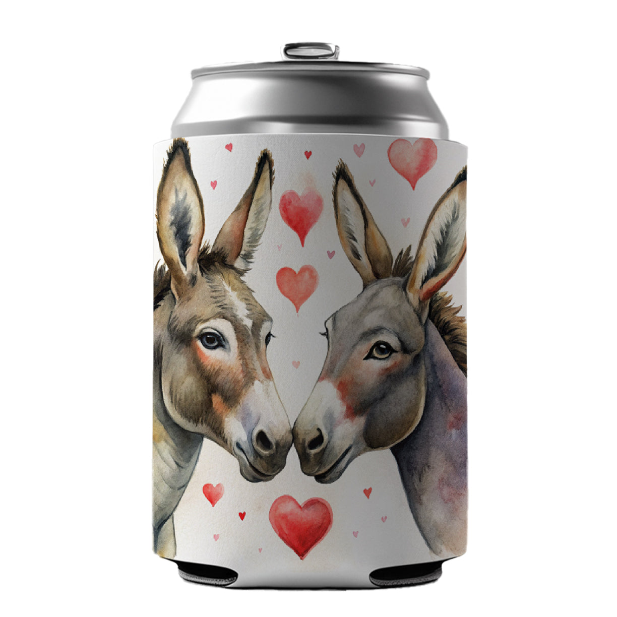 Donkeys In Love With Hearts Valentine's Day Can Cooler Beer Soda Drink Insulated Holder Sleeve Hugger