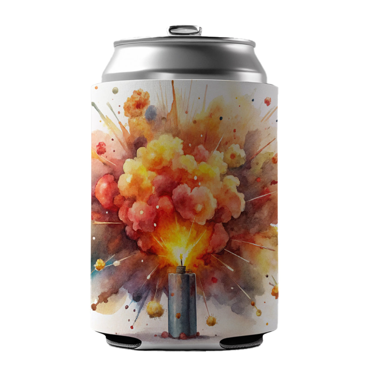Dynamite Exploding Explosion Watercolor Can Cooler Beer Soda Drink Insulated Holder Sleeve Hugger