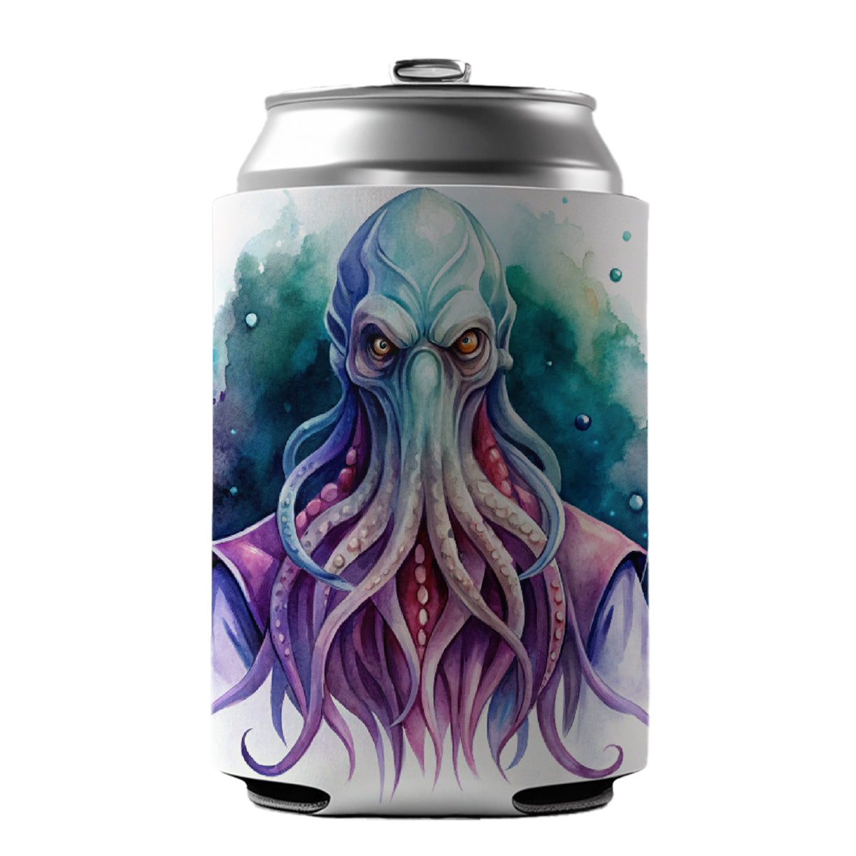 Fantasy Creature Monster Illithid Watercolor Can Cooler Beer Soda Drink Insulated Holder Sleeve Hugger