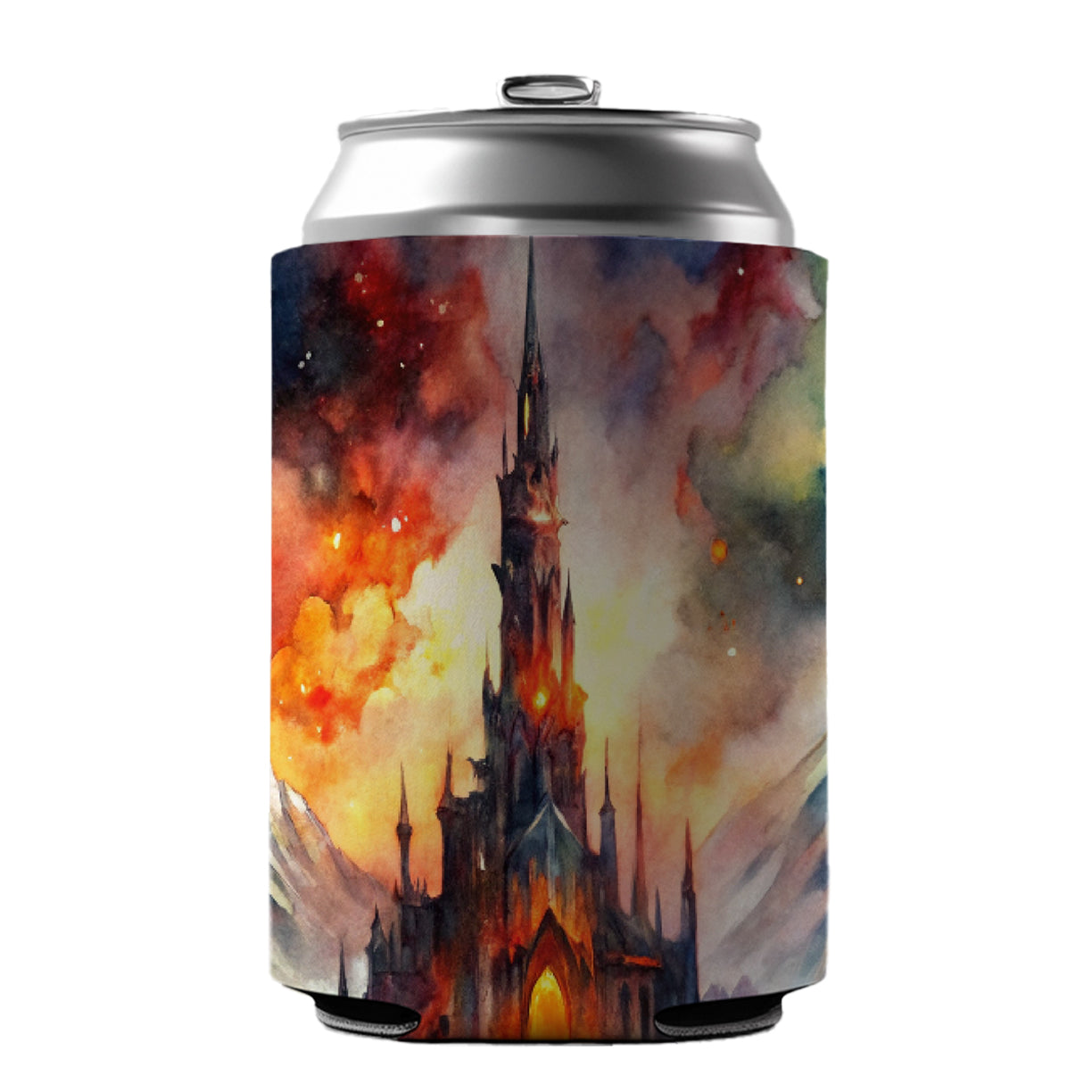 Fantasy Evil Dark Castle Watercolor Can Cooler Beer Soda Drink Insulated Holder Sleeve Hugger