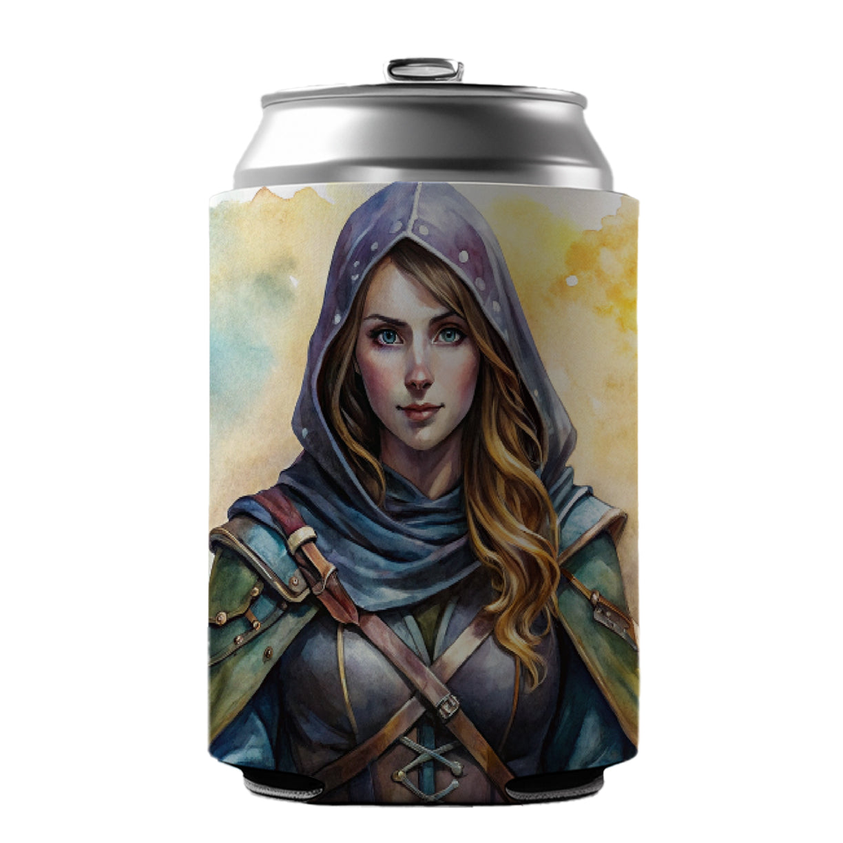Fantasy Female Thief Rogue Watercolor Can Cooler Beer Soda Drink Insulated Holder Sleeve Hugger