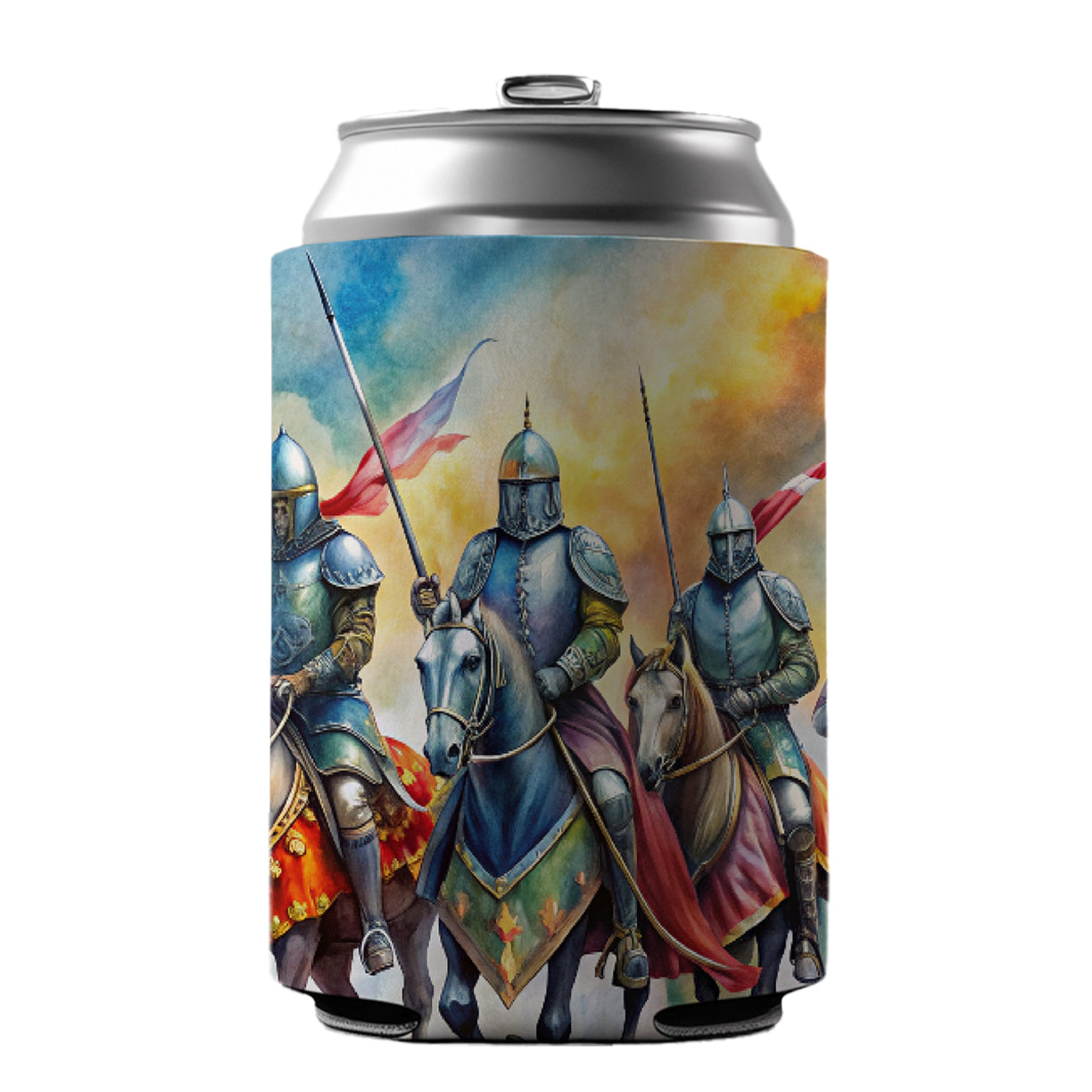 Fantasy Knights Riding To War Watercolor Can Cooler Beer Soda Drink Insulated Holder Sleeve Hugger