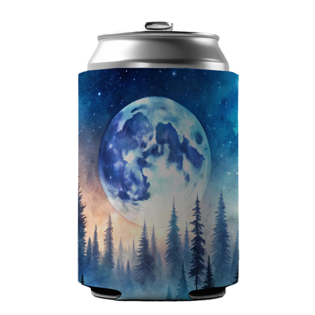 Fantasy Sci-fi World Moon Rising Over Forest Can Cooler Beer Soda Drink Insulated Holder Sleeve Hugger