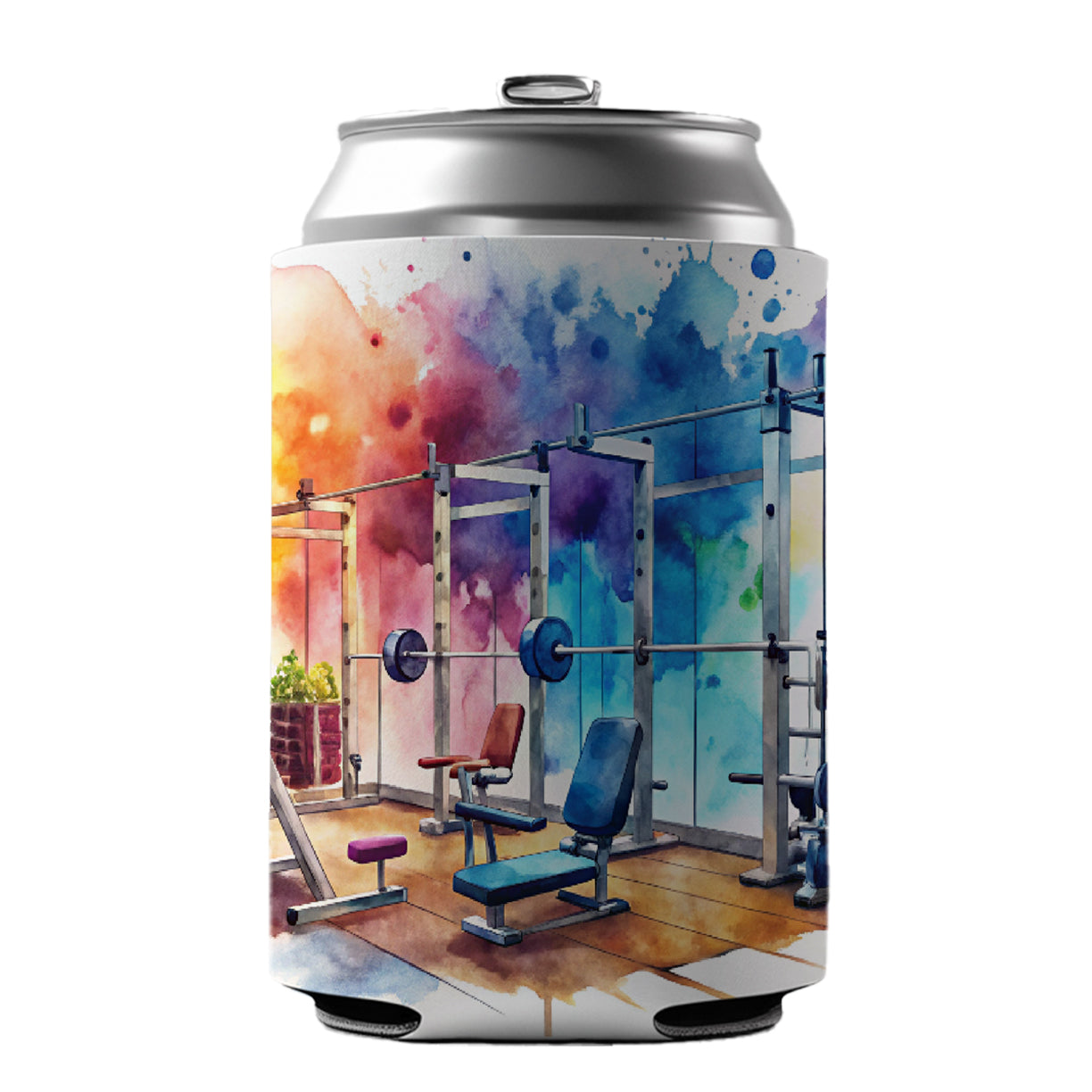 Gym Workout Equipment Watercolor Can Cooler Beer Soda Drink Insulated Holder Sleeve Hugger