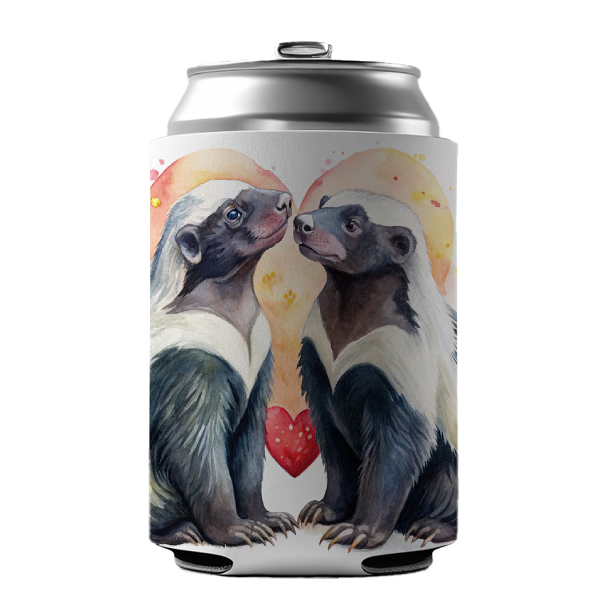Honey Badgers In Love Heart Valentine's Day Can Cooler Beer Soda Drink Insulated Holder Sleeve Hugger