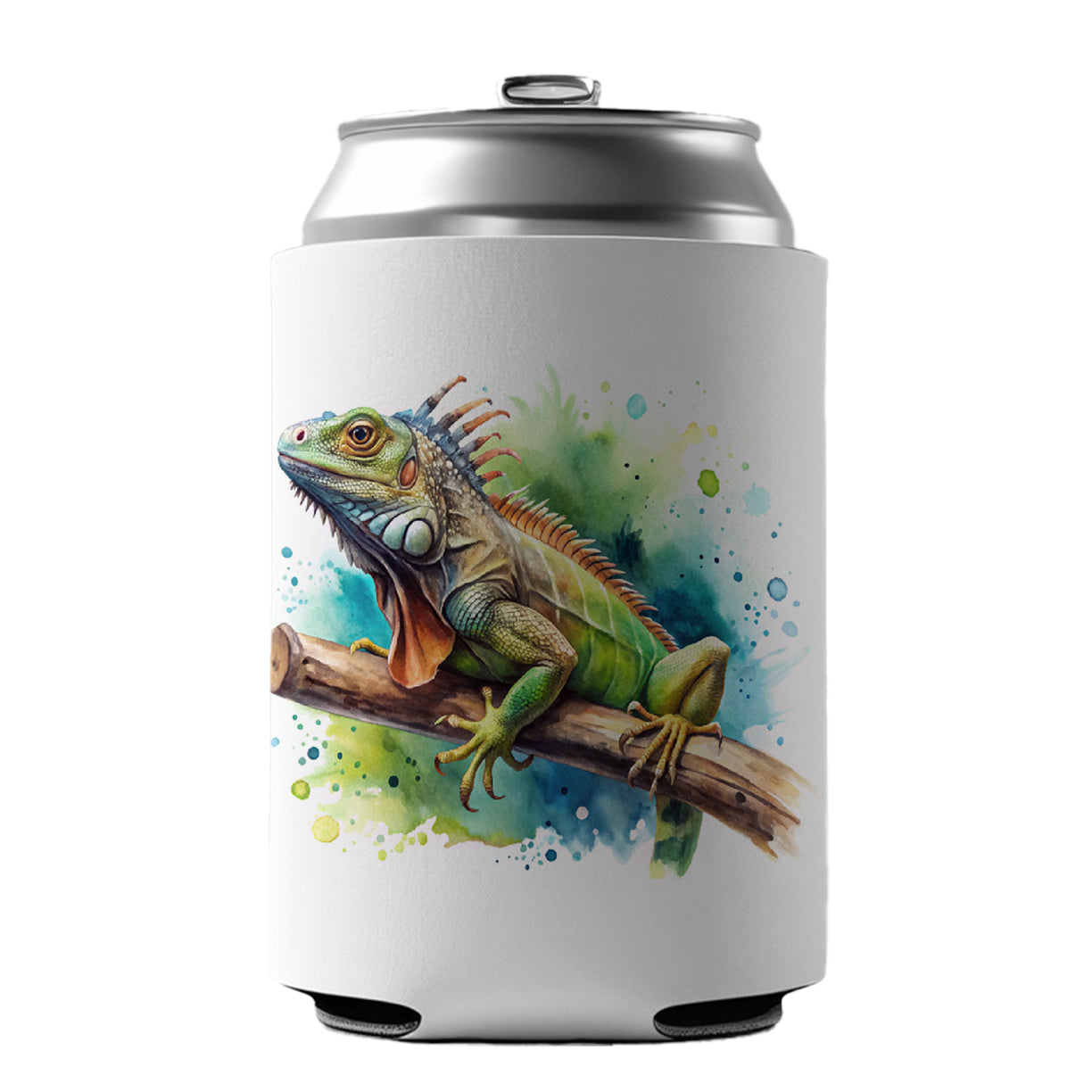 Iguana Lizard On Branch Reptile Watercolor Can Cooler Beer Soda Drink Insulated Holder Sleeve Hugger