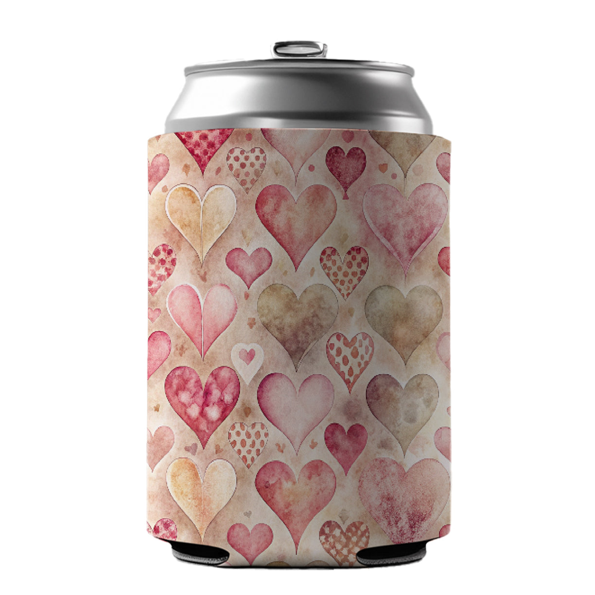 Kitschy Valentine's Day Hearts Pattern Can Cooler Beer Soda Drink Insulated Holder Sleeve Hugger