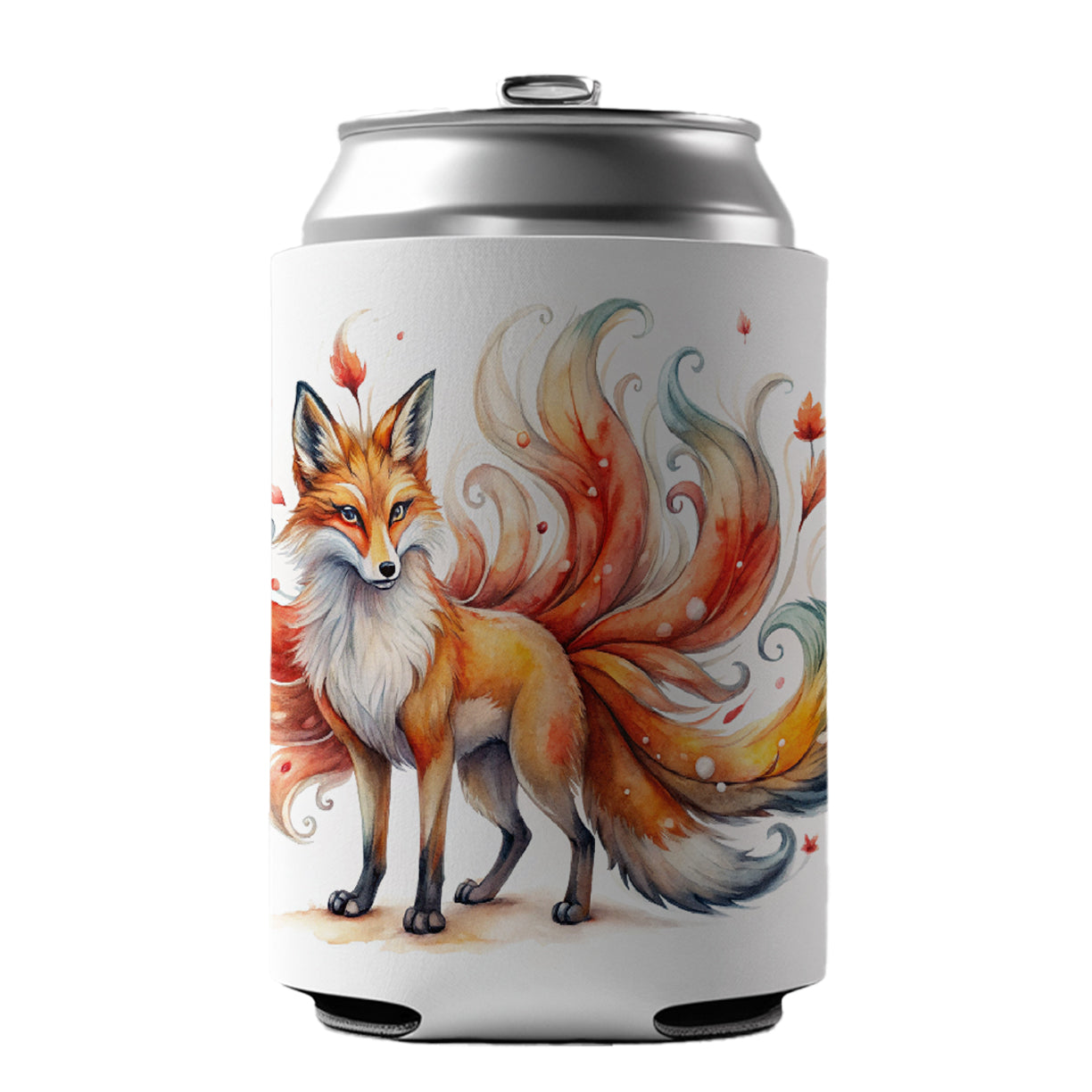 Kitsune Fox With Many Tails Asian Japanese Spirit Folklore Watercolor Can Cooler Beer Soda Drink Insulated Holder Sleeve Hugger